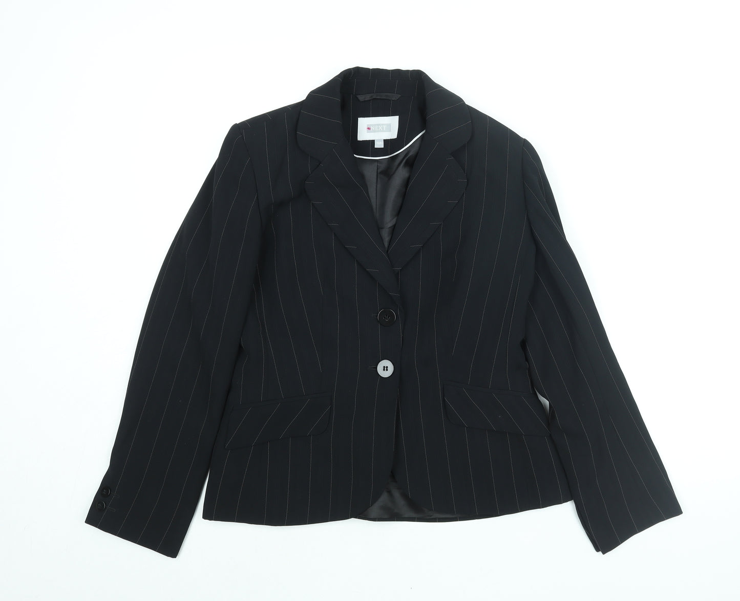 NEXT Womens Black Pinstripe Polyester Jacket Suit Jacket Size 12