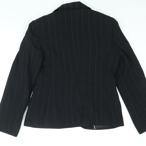 NEXT Womens Black Pinstripe Polyester Jacket Suit Jacket Size 12