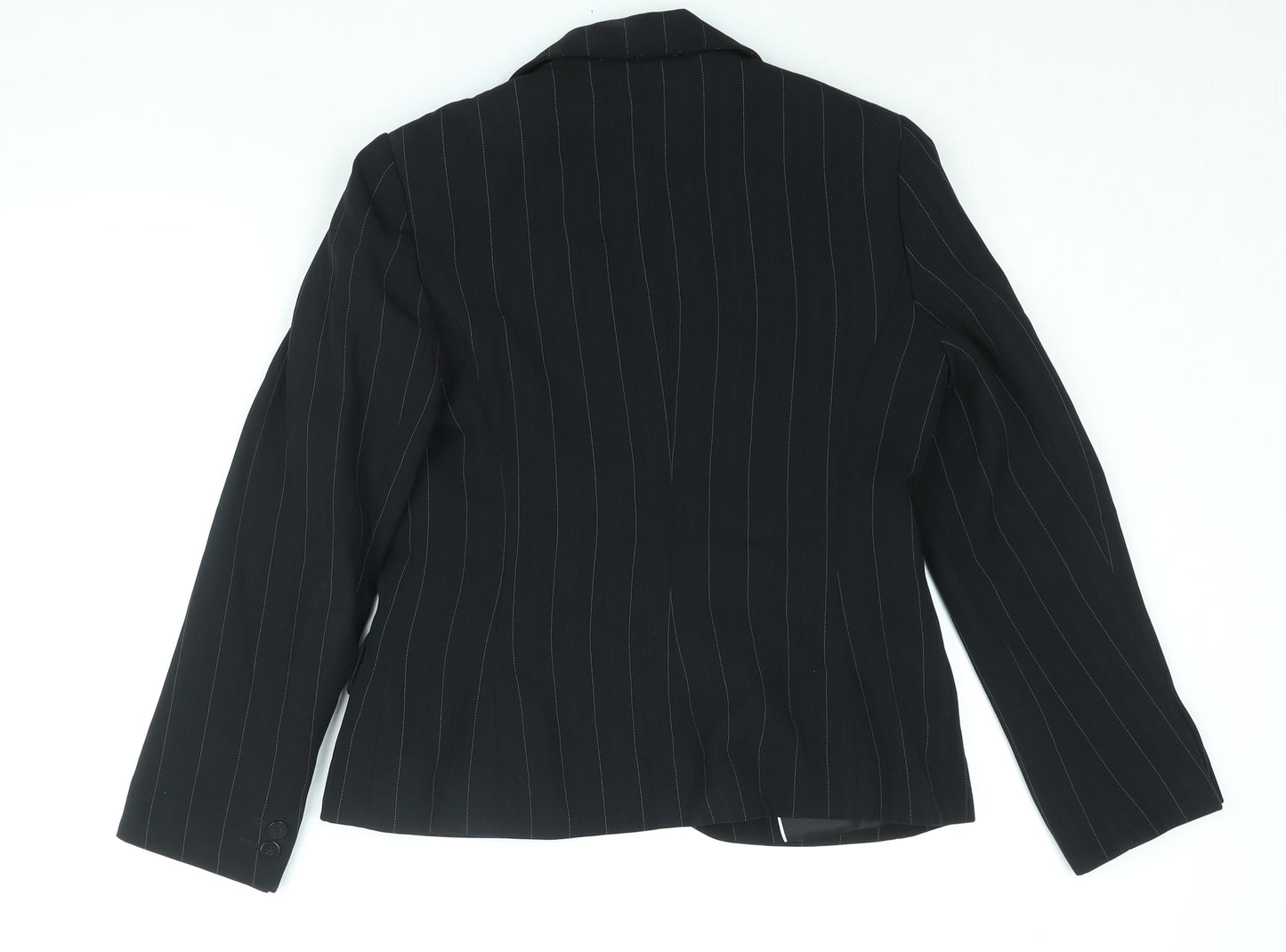 NEXT Womens Black Pinstripe Polyester Jacket Suit Jacket Size 12