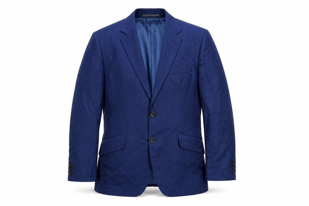 Front view of Marks & Spencer men’s blue wool jacket suit jacket, size 36, regular