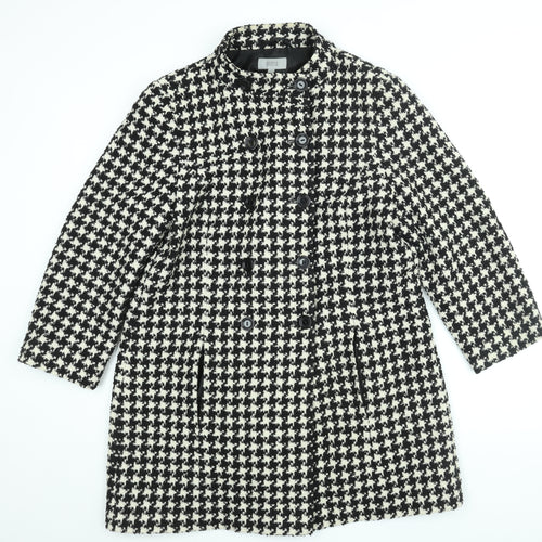 Marks and Spencer Womens Black Check Overcoat Coat Size 16 Button - Houndstooth