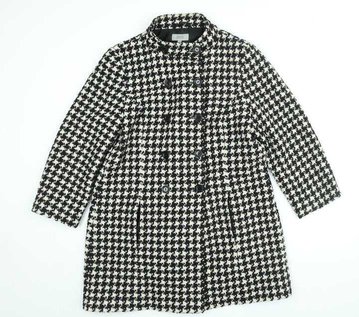 Marks and Spencer Womens Black Check Overcoat Coat Size 16 Button - Houndstooth