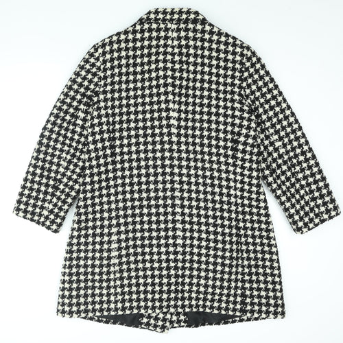 Marks and Spencer Womens Black Check Overcoat Coat Size 16 Button - Houndstooth