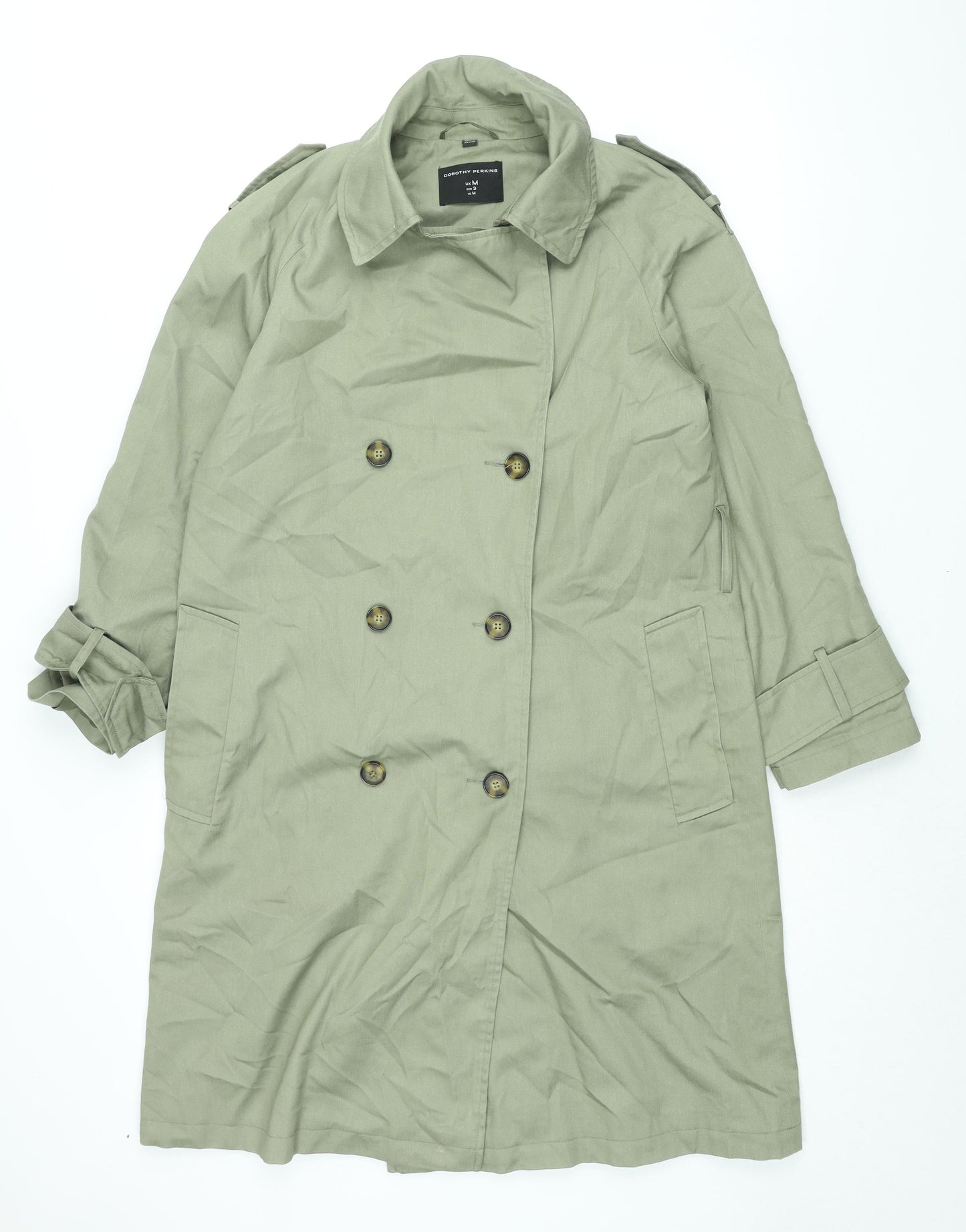 Dorothy Perkins Mens Green Trench Coat Coat Size M Button - Double Breasted