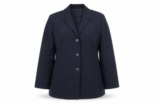 Front view of Bianca women’s blue jacket, size UK 18, button