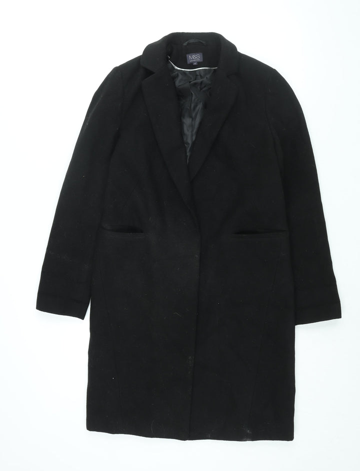 Marks and Spencer Womens Black Overcoat Coat Size 8 Snap