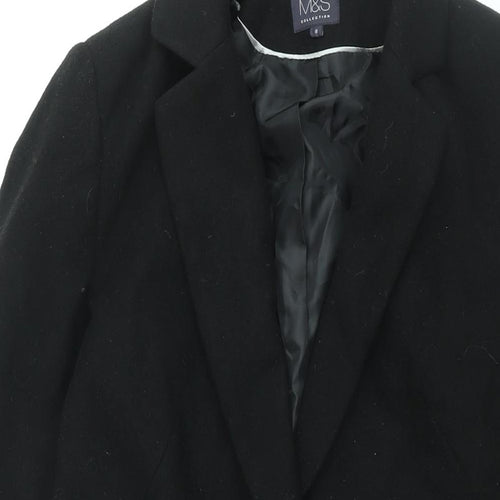 Marks and Spencer Womens Black Overcoat Coat Size 8 Snap