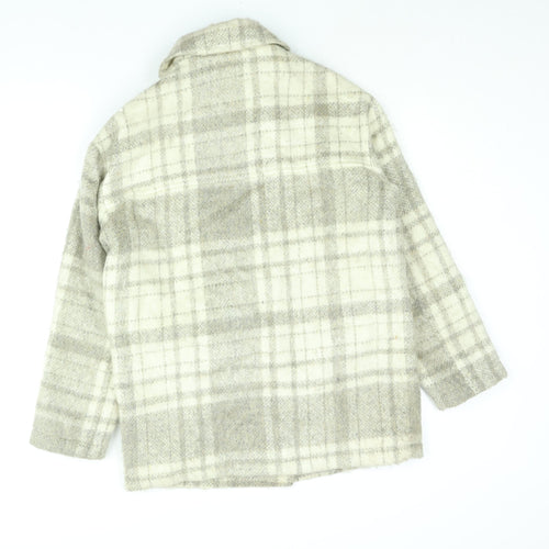 Topshop Womens Beige Plaid Pea Coat Coat Size XS Button