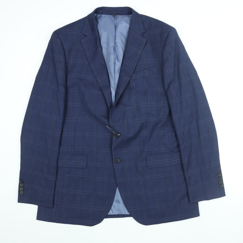 Marks and Spencer Mens Blue Check Polyester Jacket Suit Jacket Size 44 Regular