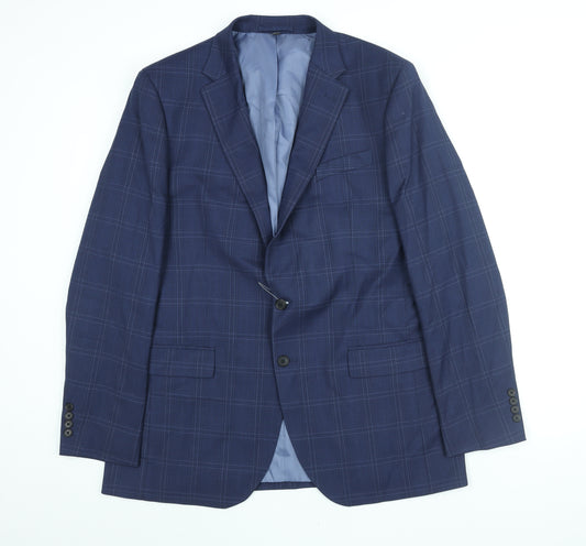 Marks and Spencer Mens Blue Check Polyester Jacket Suit Jacket Size 44 Regular