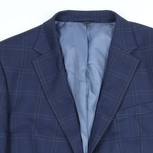 Marks and Spencer Mens Blue Check Polyester Jacket Suit Jacket Size 44 Regular