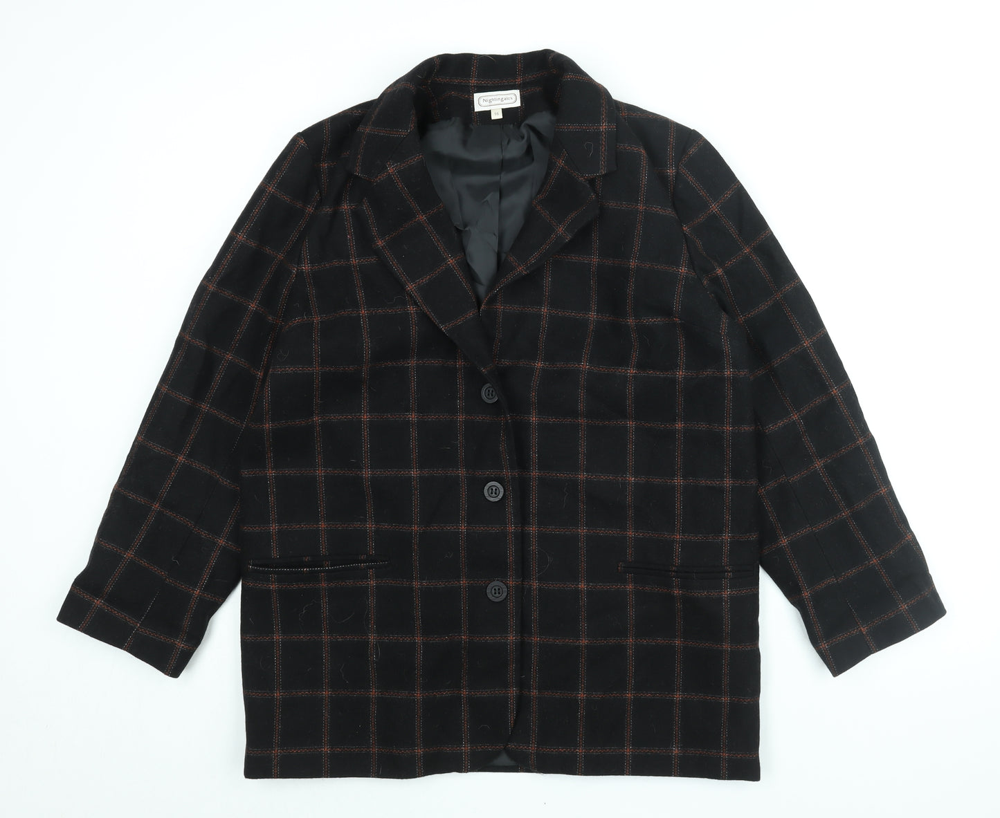 Nightingales Womens Black Check Jacket Blazer Size 16 Button