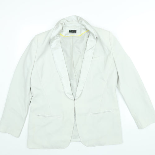 United Colors of Benetton Womens Grey Jacket Blazer Size 14 Button - Satin Lapel