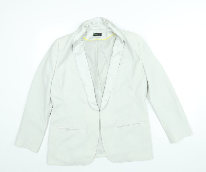 United Colors of Benetton Womens Grey Jacket Blazer Size 14 Button - Satin Lapel