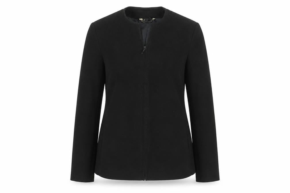 Front view of BHS women’s black jacket, size UK 10, zip