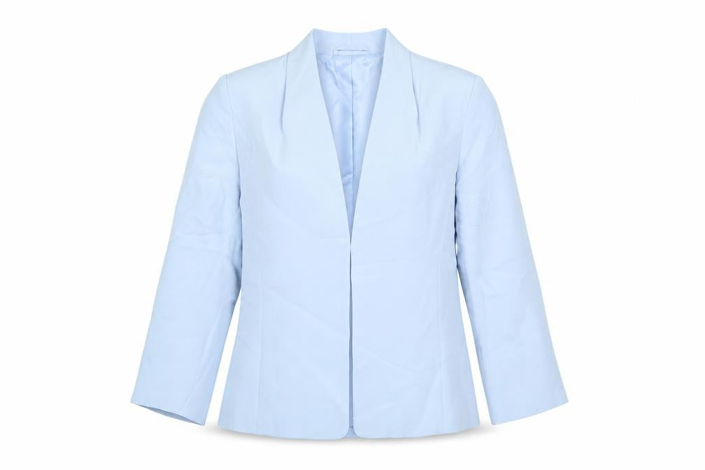 Front view of Country Casuals women’s blue jacket, size UK 10, hook & eye