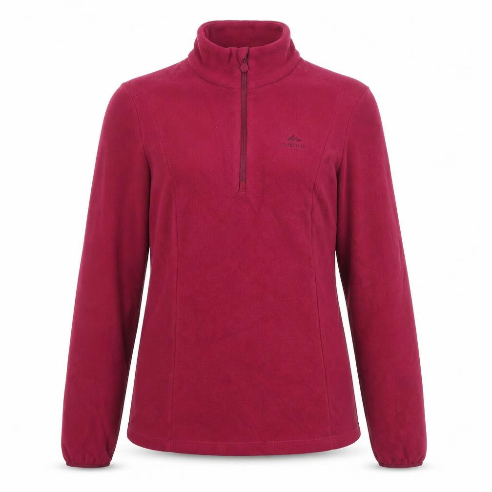 Front view of Quechua women’s pink polyester pullover sweatshirt, size S, zip - logo