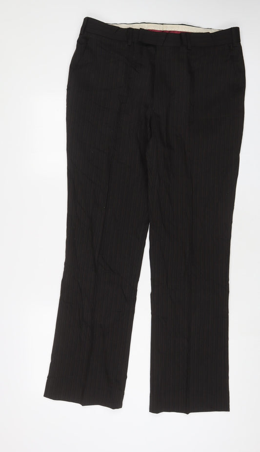 Limehaus Mens Brown Striped Wool Trousers Size 36 in L31 in Regular Hook & Eye