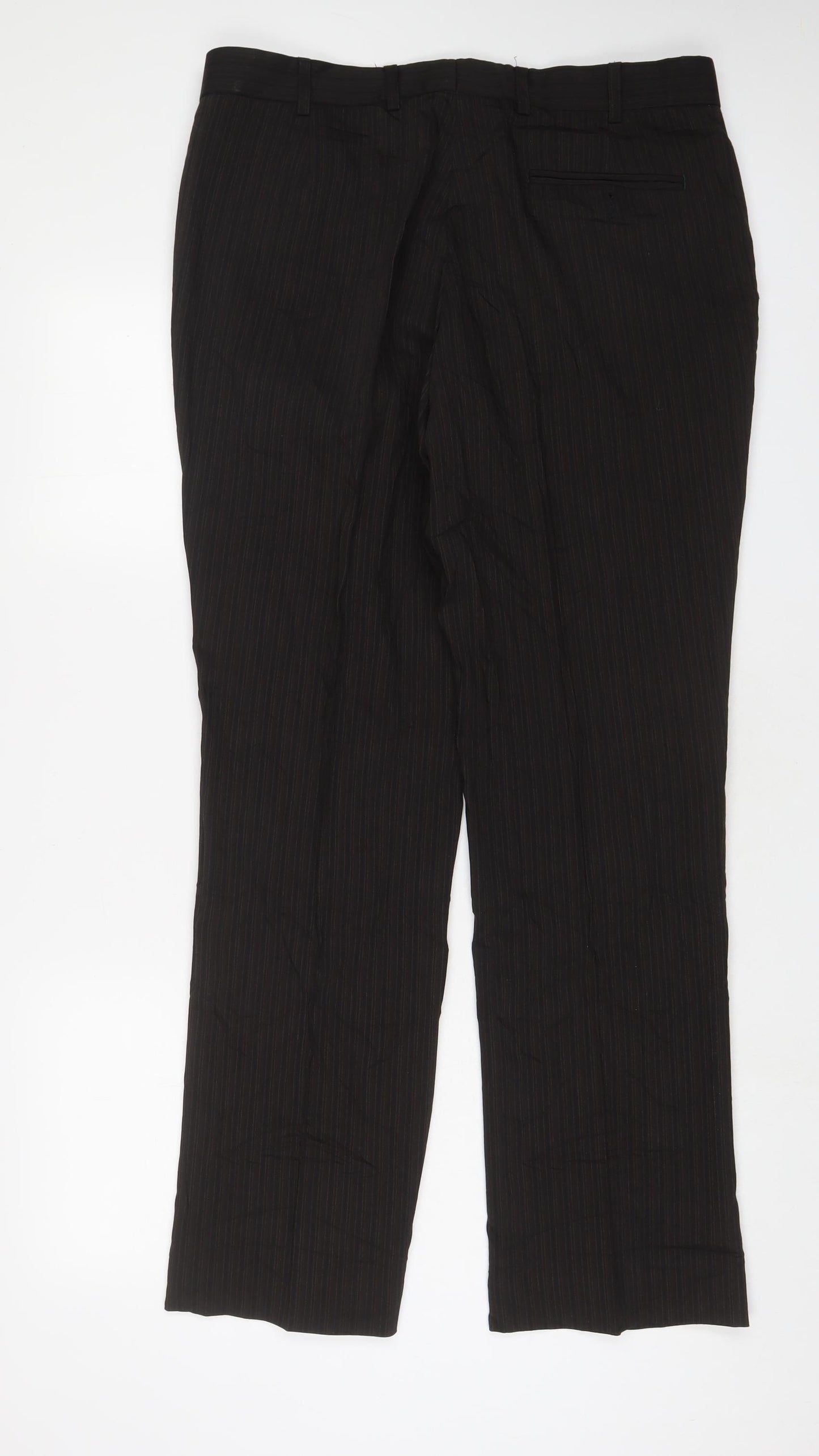 Limehaus Mens Brown Striped Wool Trousers Size 36 in L31 in Regular Hook & Eye