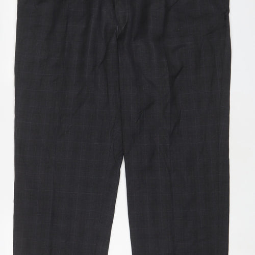 Canali Mens Grey Plaid Wool Trousers Size 40 in L28 in Regular Button - Short Leg