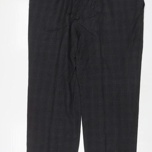 Canali Mens Grey Plaid Wool Trousers Size 40 in L28 in Regular Button - Short Leg