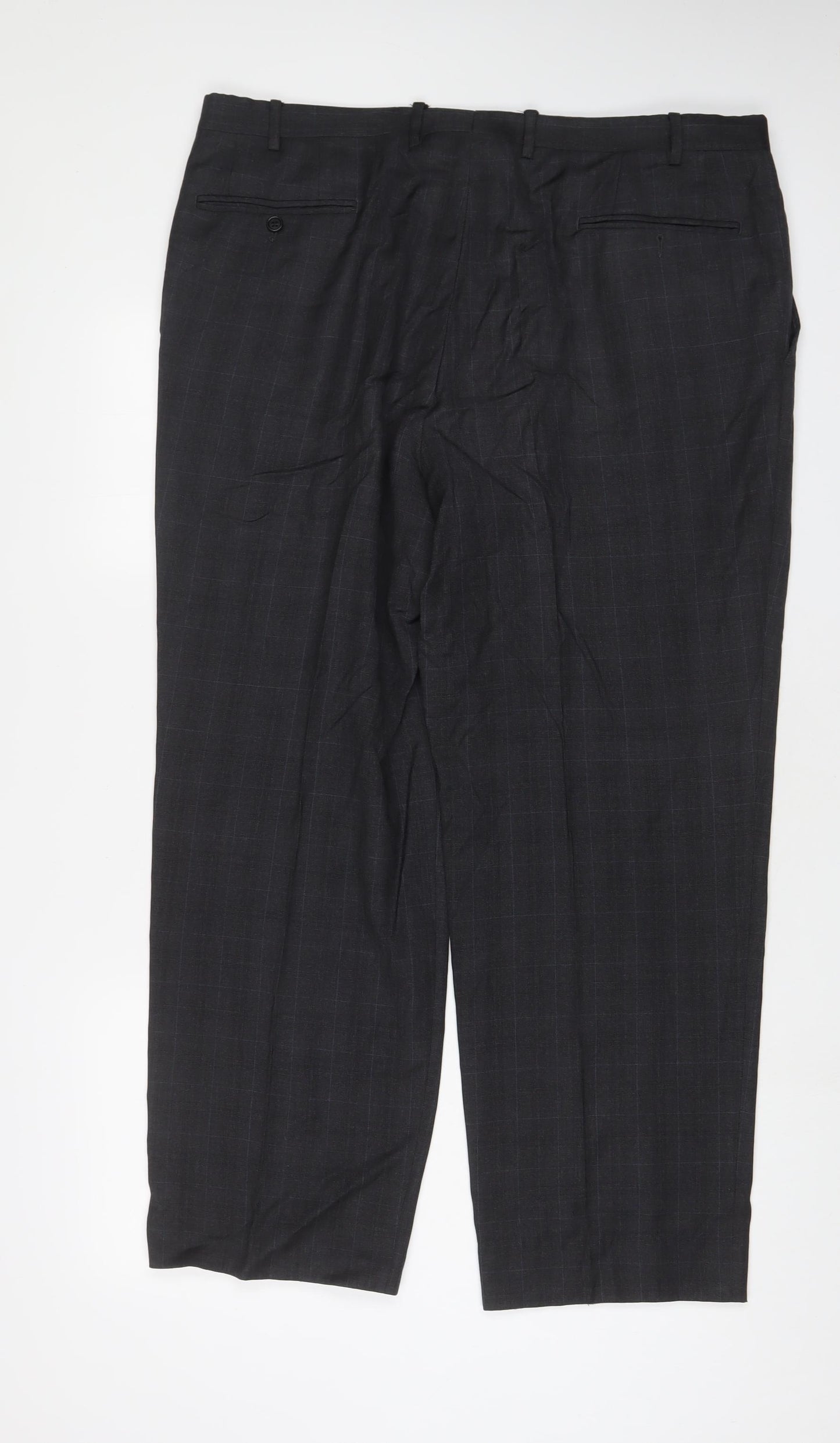 Canali Mens Grey Plaid Wool Trousers Size 40 in L28 in Regular Button - Short Leg
