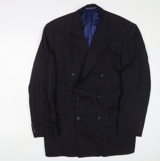 St Michael Mens Blue Striped Wool Jacket Suit Jacket Size 42 Regular