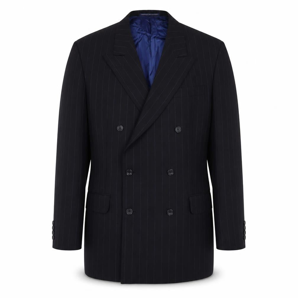 Front view of St Michael men’s blue striped wool jacket suit jacket, size 42, regular