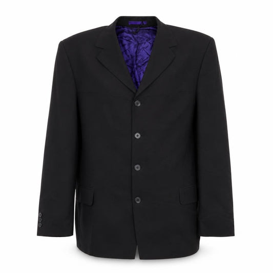 Front view of Burton men’s black polyester jacket suit jacket, size 44, regular