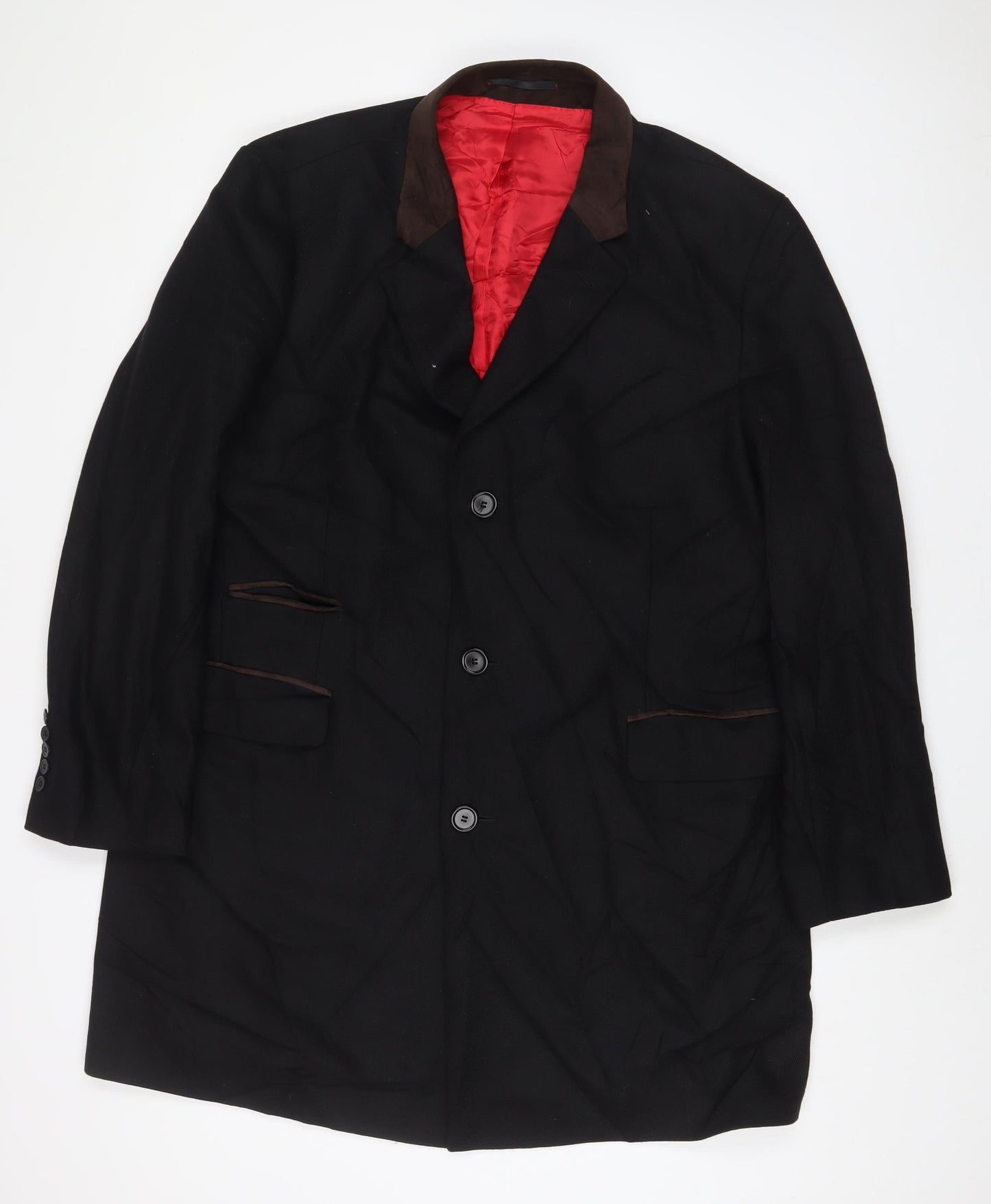Jeff Banks Mens Black Overcoat Coat Size XL Button