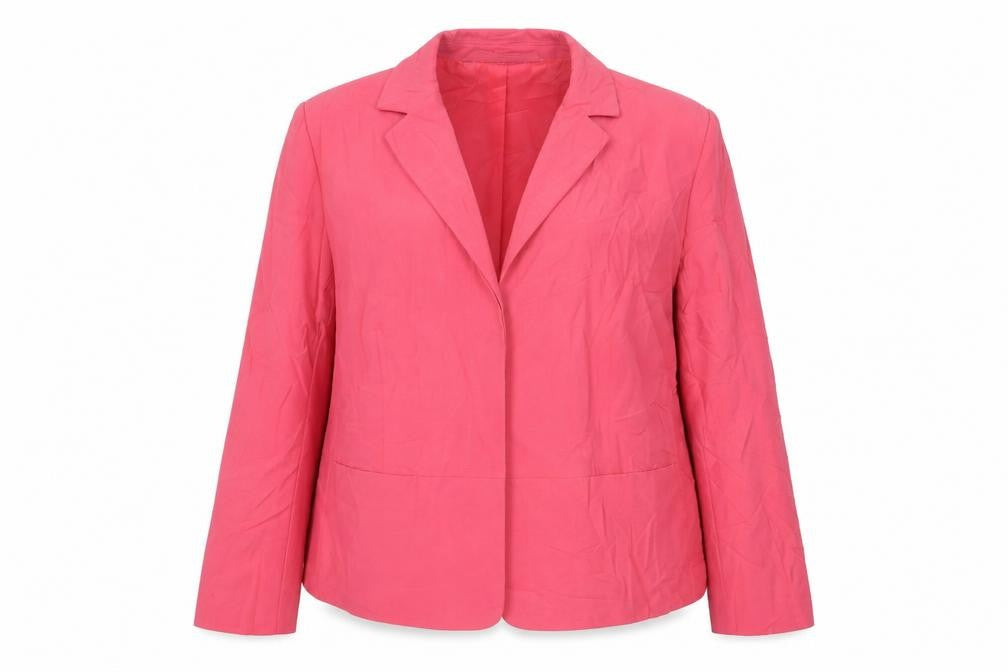 Front view of Marks & Spencer women’s pink jacket blazer, size UK 14, button