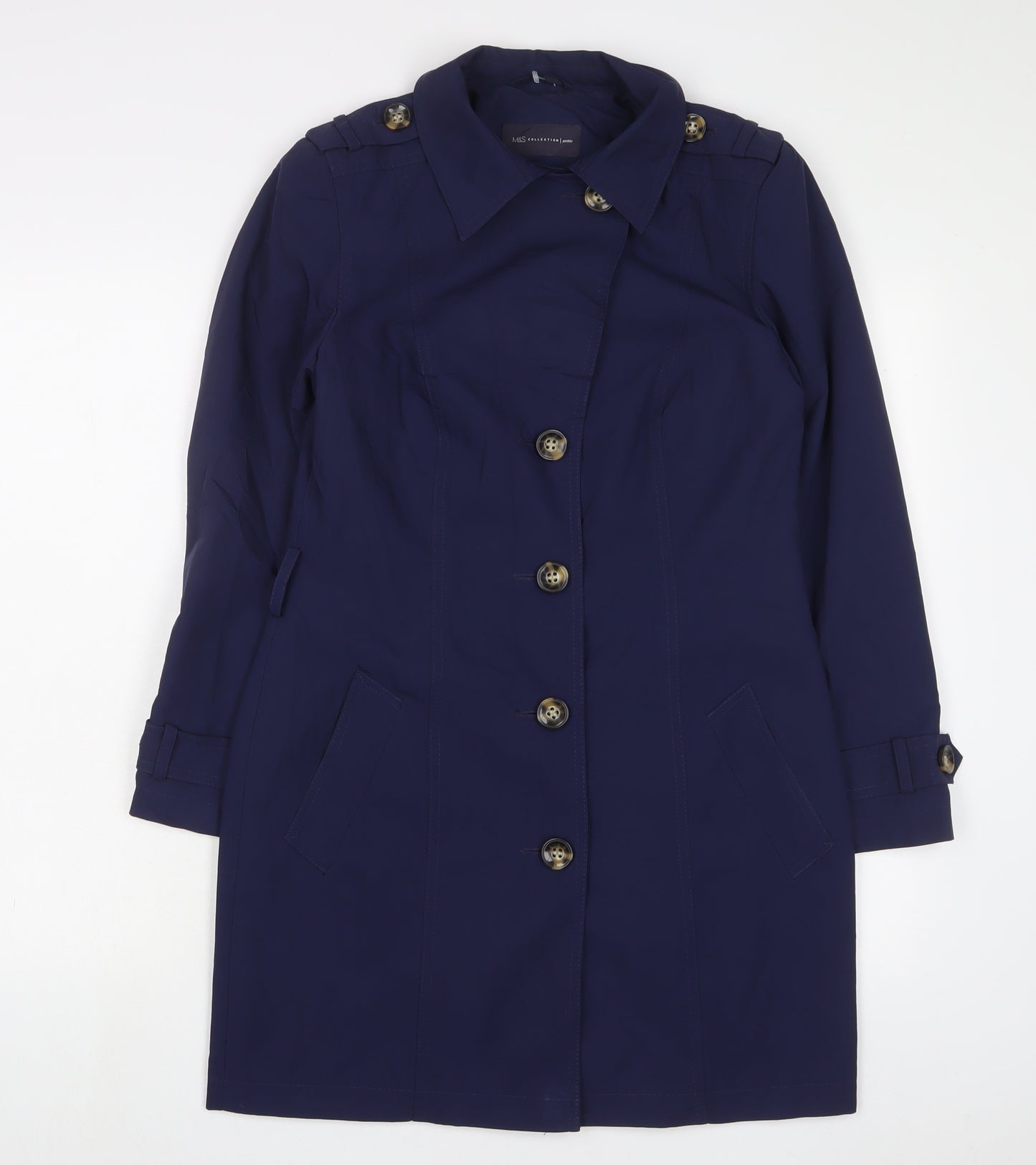 Marks and Spencer Womens Blue Overcoat Coat Size 8 Button