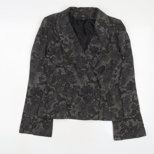 H&M Womens Grey Floral Jacket Blazer Size 6 Snap