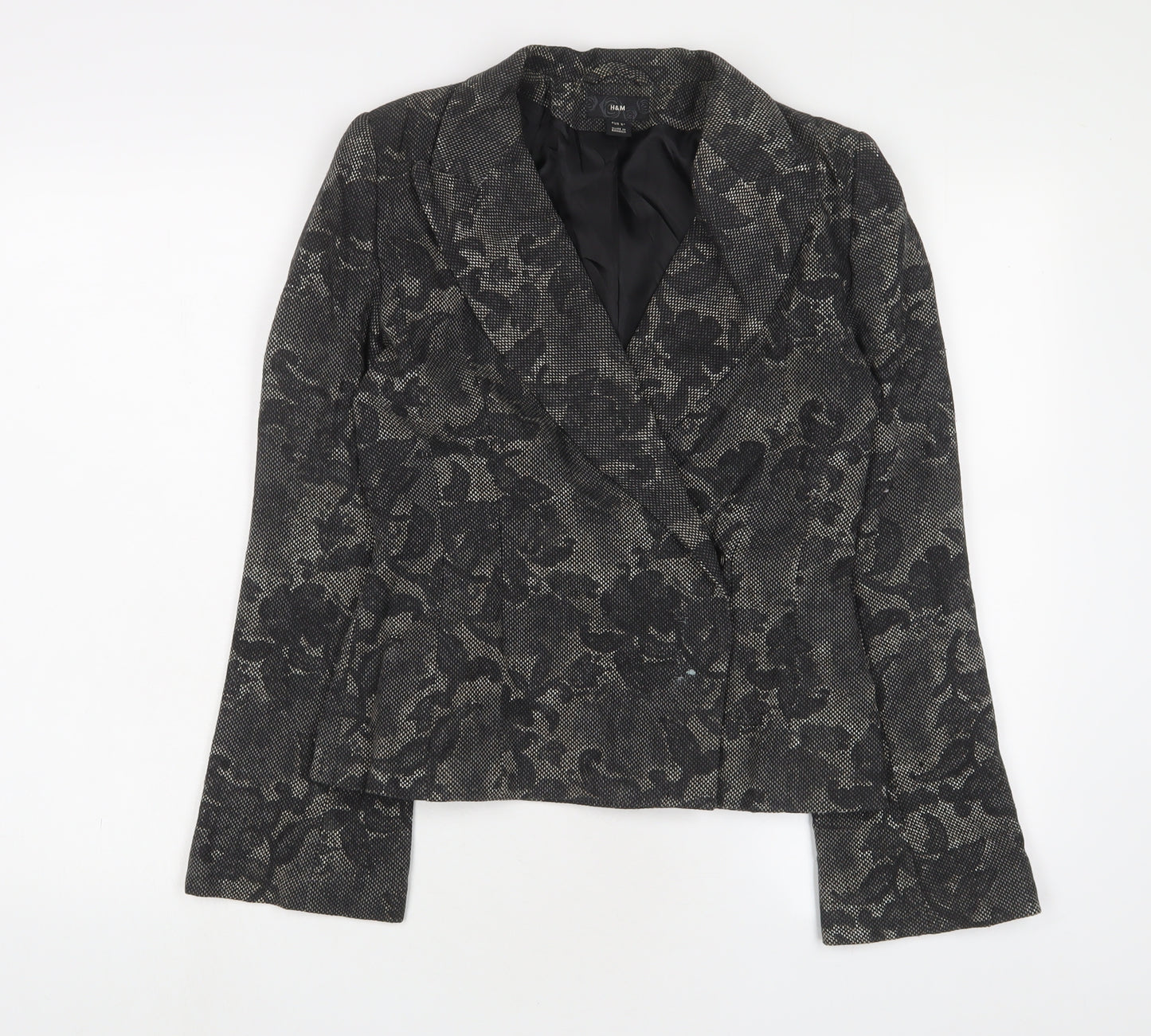 H&M Womens Grey Floral Jacket Blazer Size 6 Snap