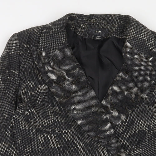 H&M Womens Grey Floral Jacket Blazer Size 6 Snap
