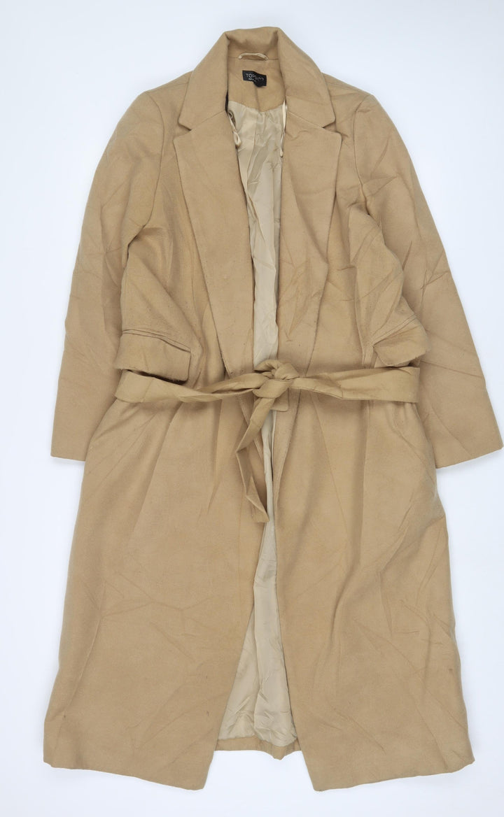 Topshop Womens Brown Overcoat Coat Size 8 Button - Belted