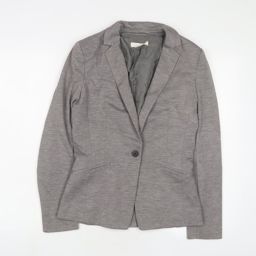 H&M Womens Grey Jacket Blazer Size 8 Button