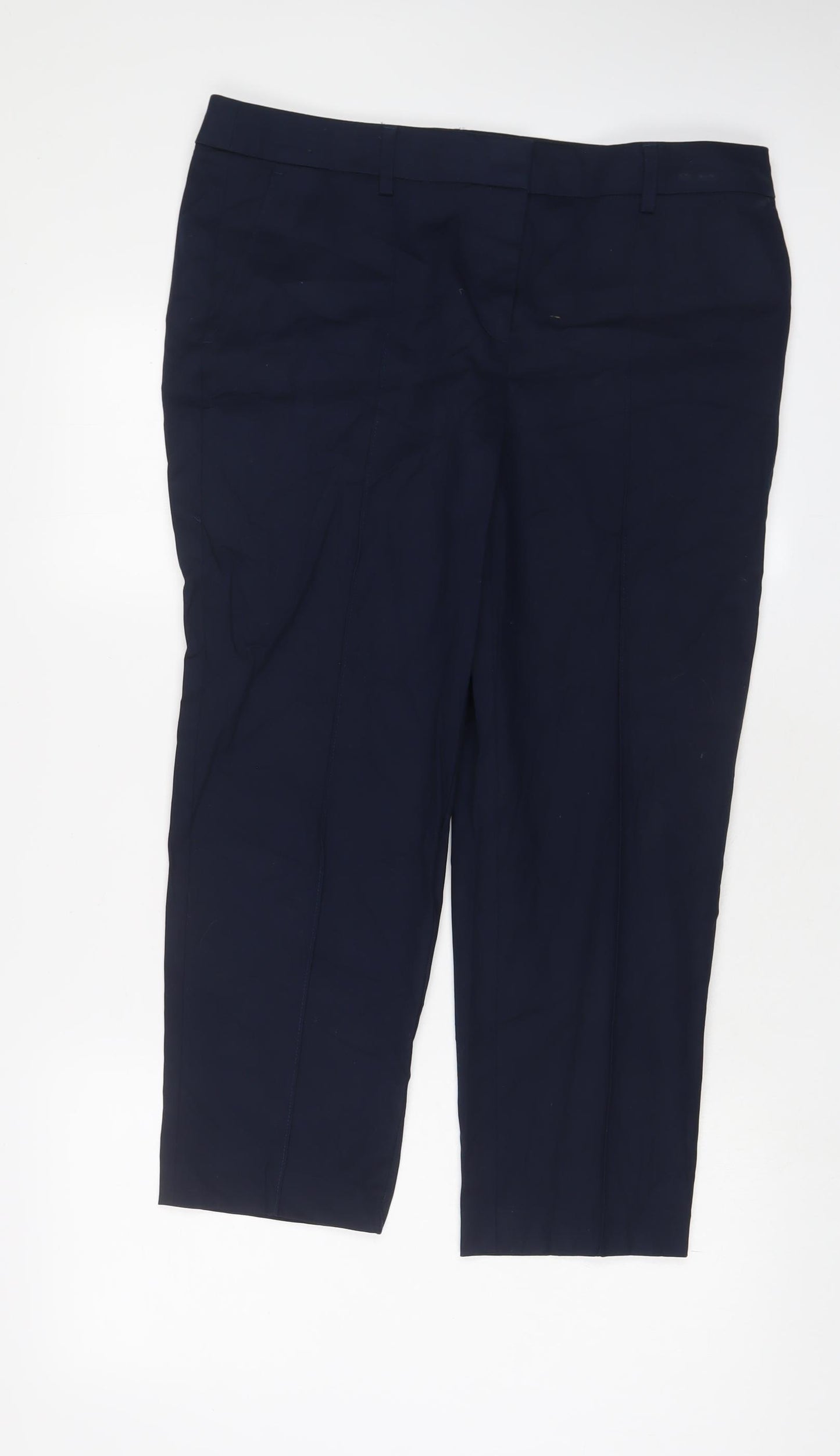 NEXT Womens Blue Cotton Trousers Size 14 L24 in Regular Hook & Eye