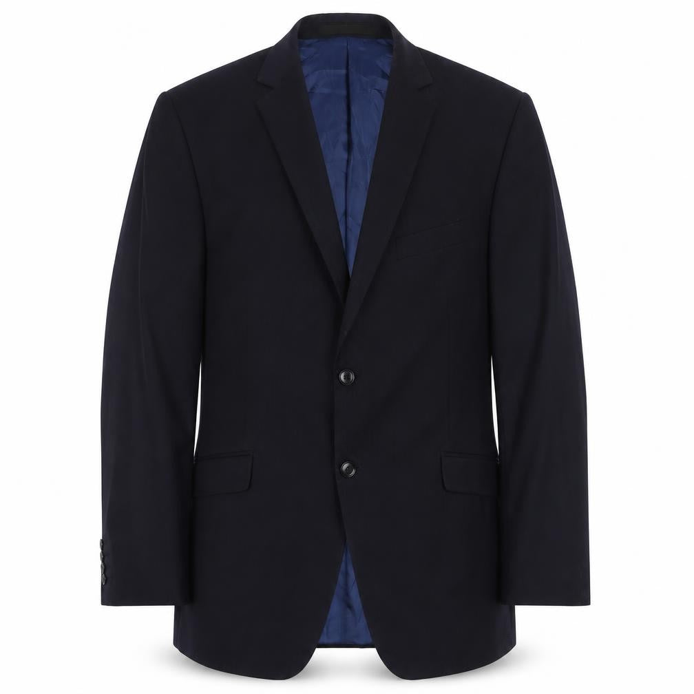 Front view of Marks & Spencer men’s blue wool jacket suit jacket, size 42, regular