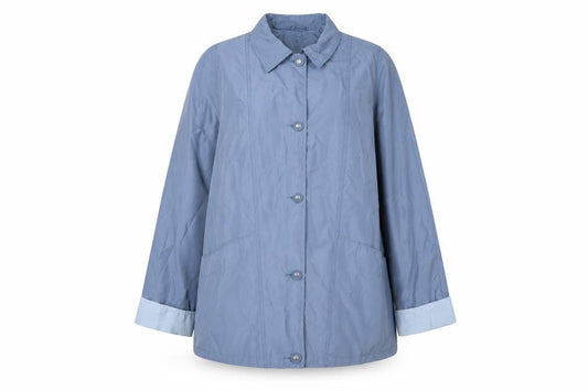 Front view of STATURE women’s blue jacket, size UK 18, zip