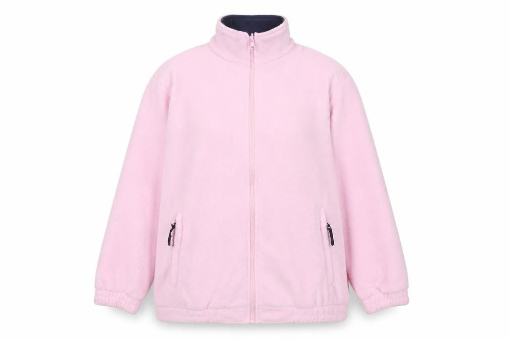 Front view of Being Casual women’s pink jacket, size UK 12, zip