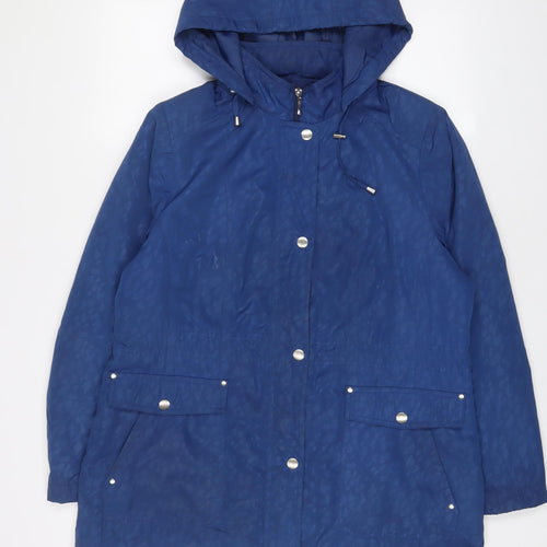 EWM Womens Blue Animal Print Jacket Coat Size 16 Zip