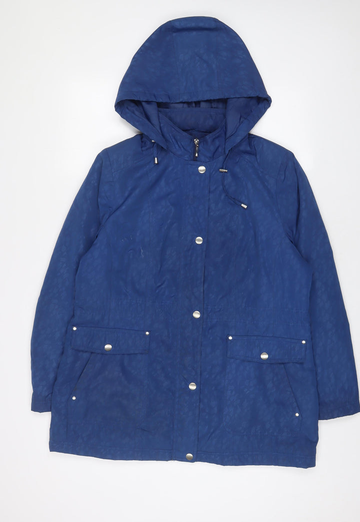 EWM Womens Blue Animal Print Jacket Coat Size 16 Zip