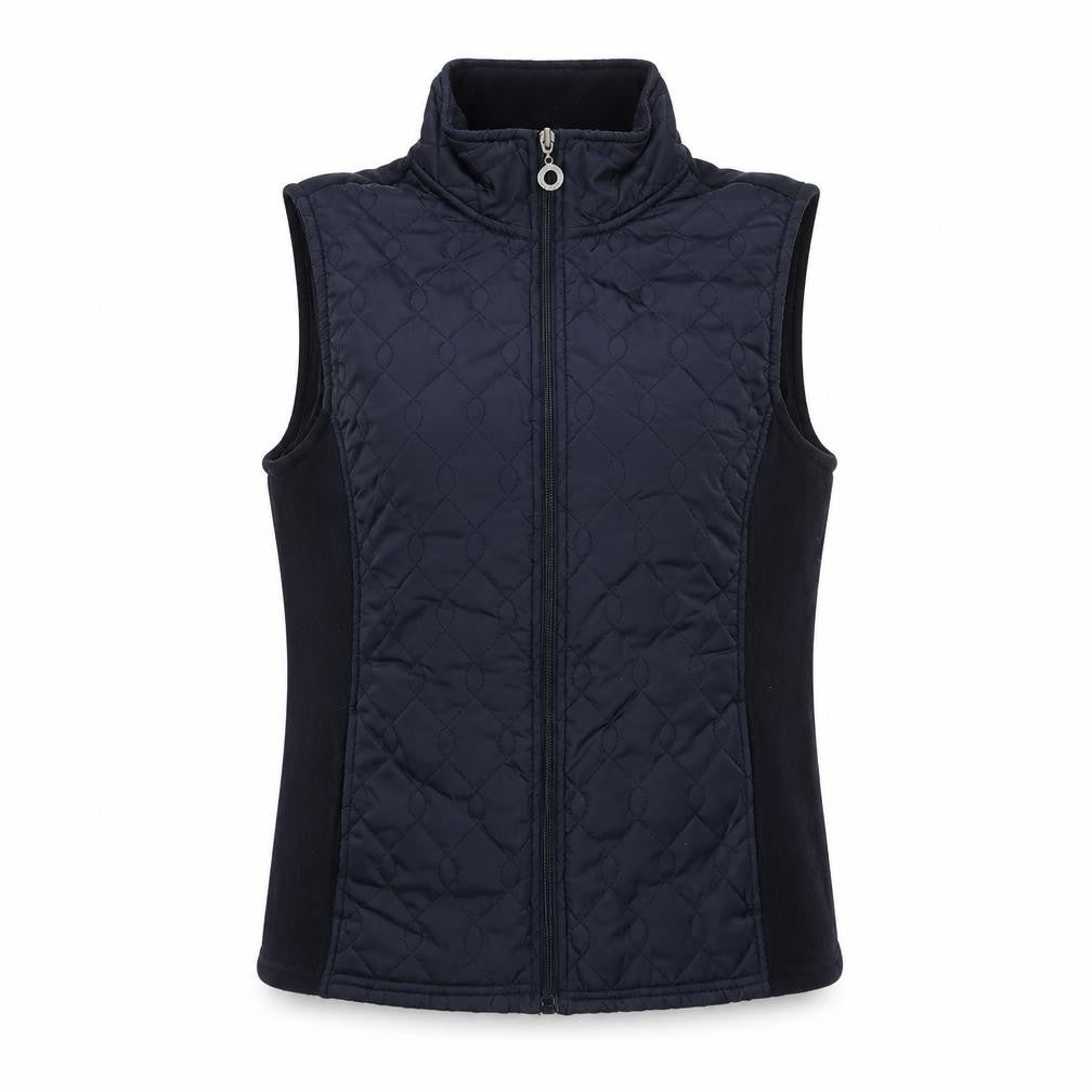 Front view of Eirissa women’s blue gilet jacket, size M, zip
