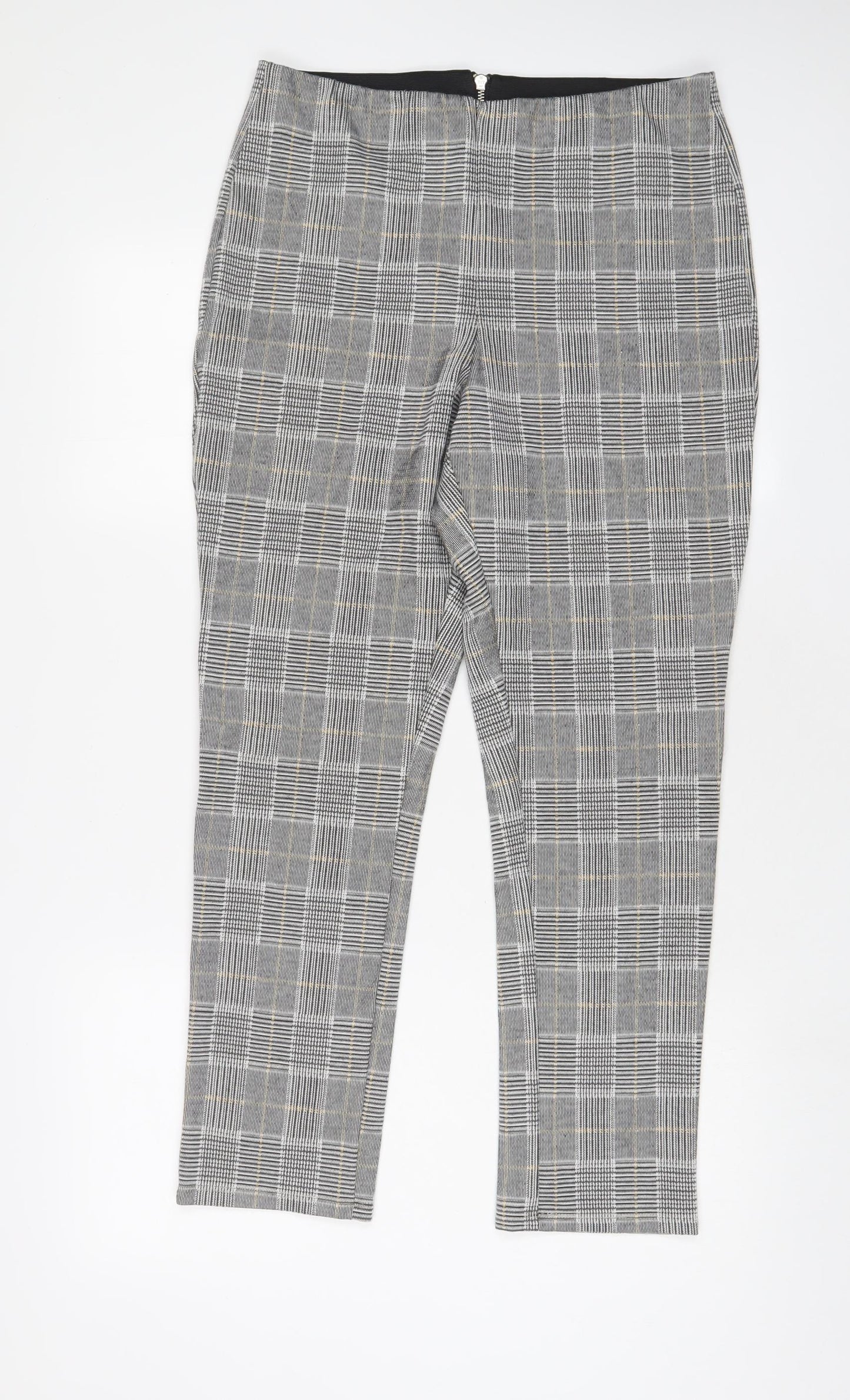 H&M Womens Grey Plaid Polyester Trousers Size L L27 in Regular Zip