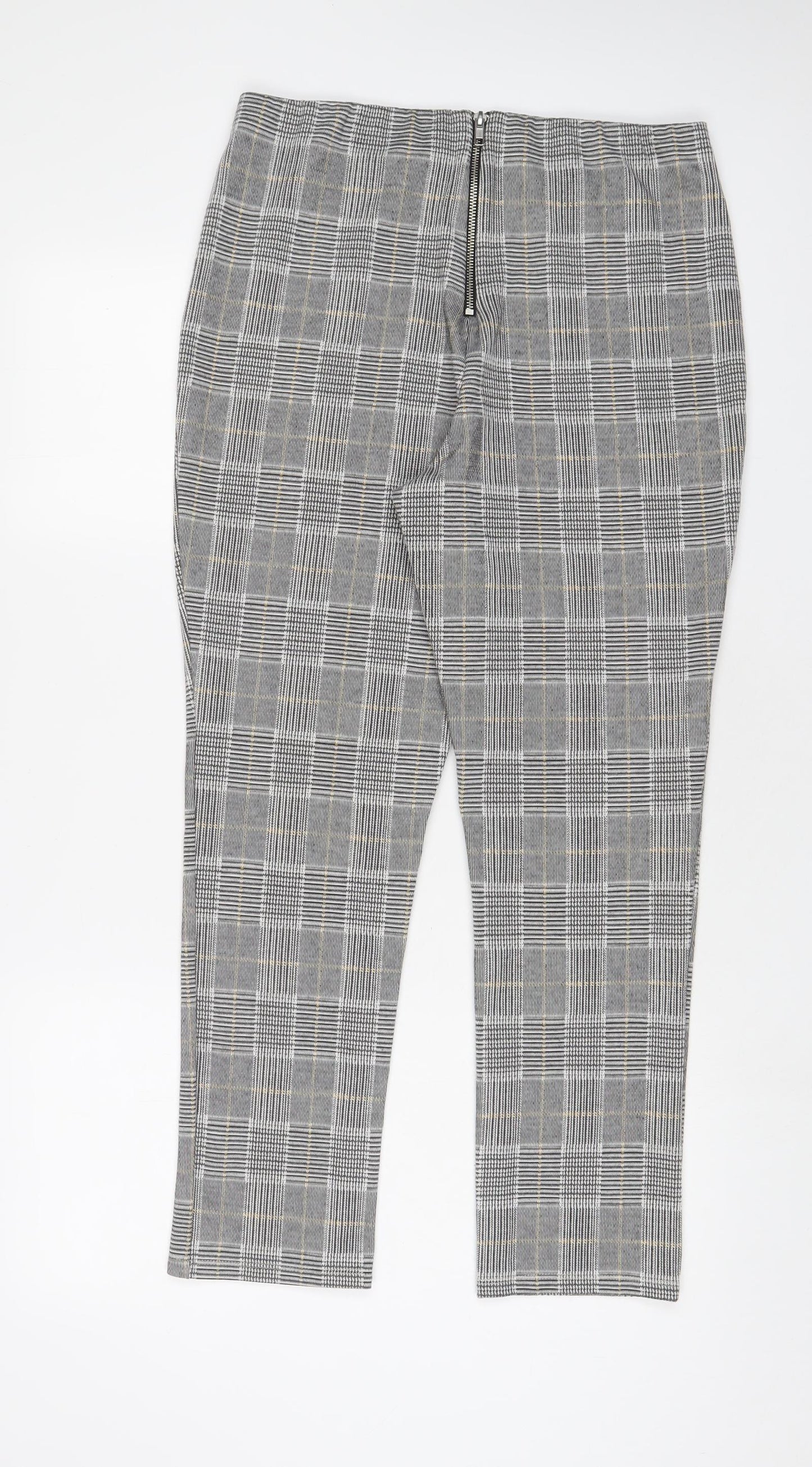 H&M Womens Grey Plaid Polyester Trousers Size L L27 in Regular Zip