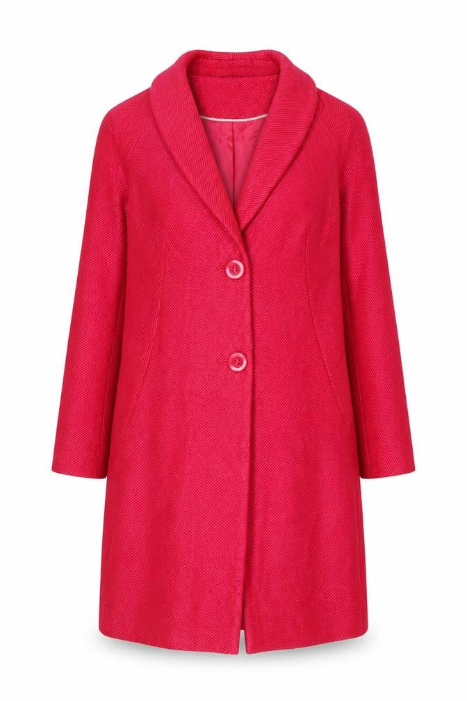 Front view of M&Co women’s pink overcoat coat, size UK 12, button