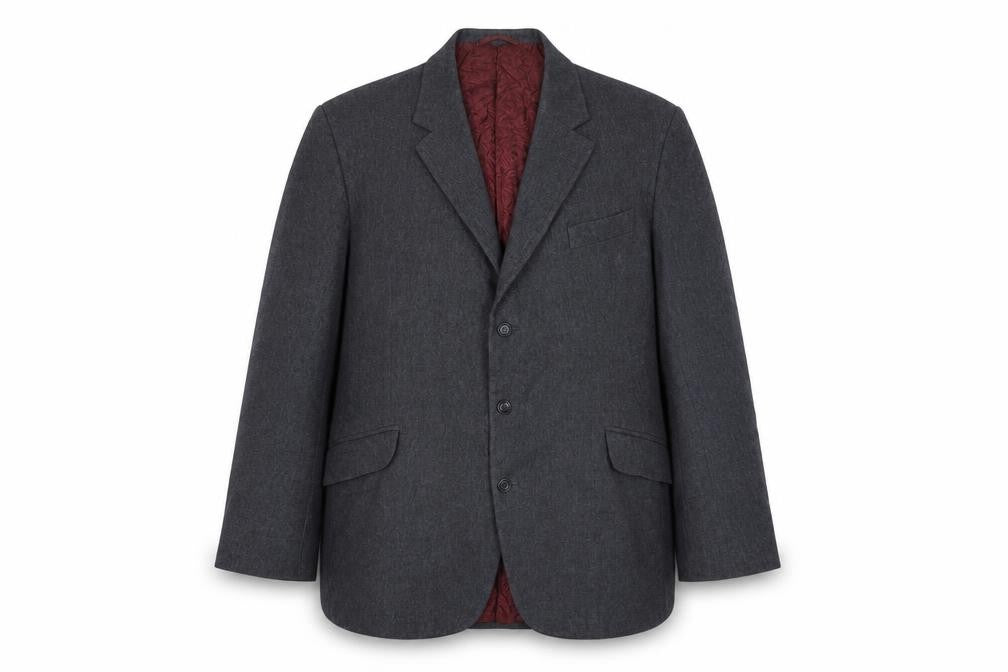 Front view of Hunt & Winterbostam men’s grey wool jacket suit jacket, size 42, regular