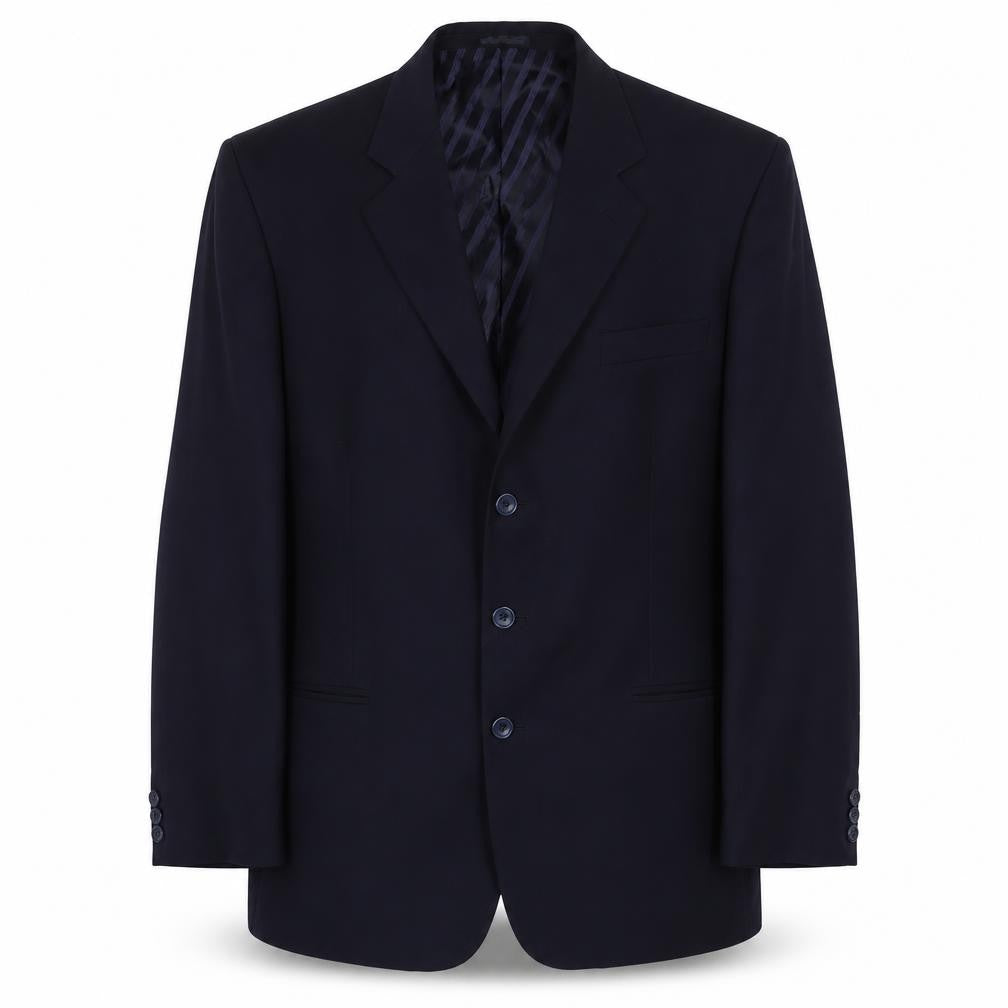 Front view of Givo men’s blue wool jacket suit jacket, size 48, regular