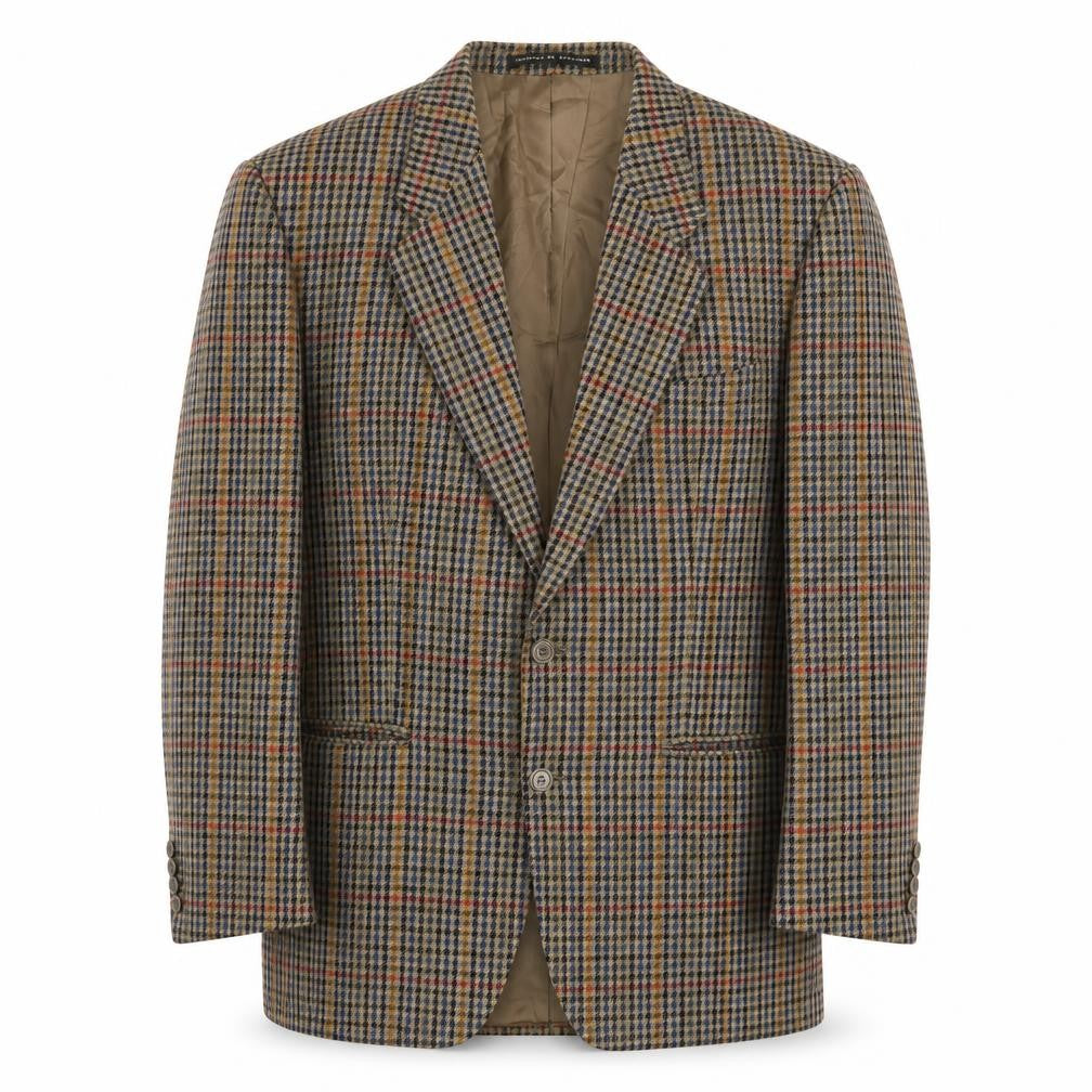 Front view of Chatsworth men’s multicoloured plaid wool jacket suit jacket, size 40, regular